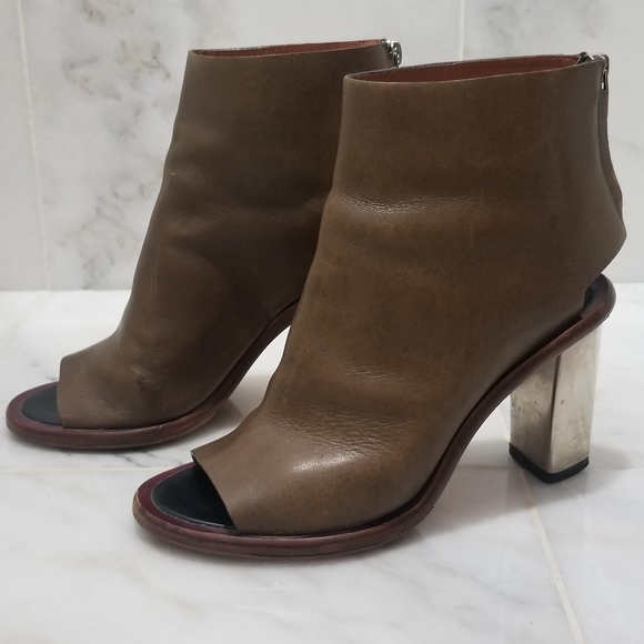 Celine Peeptoe Booties Leather Silver Heel 37.5 - Picture 1 of 10